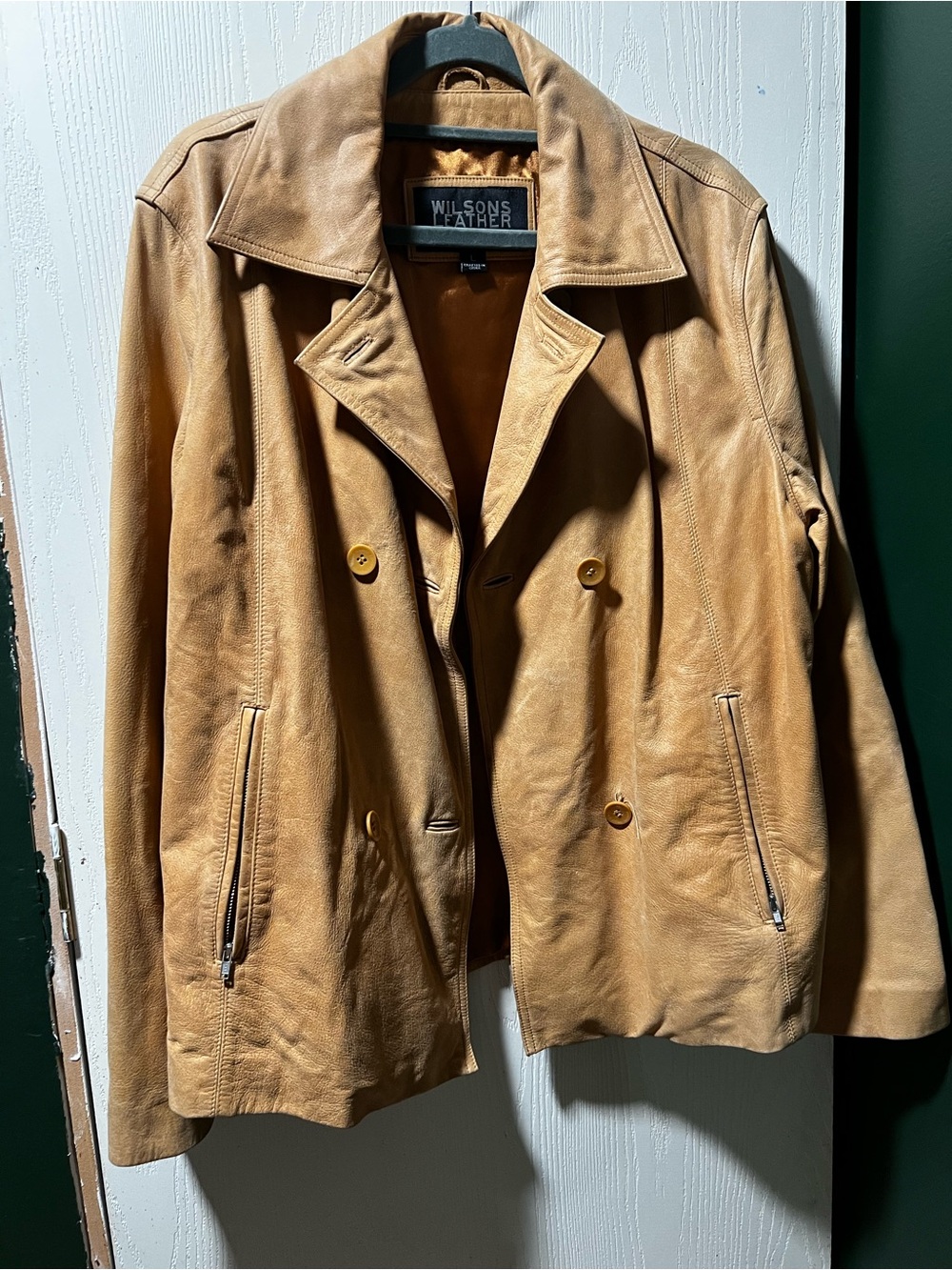 Wilsons Leather Women's Camel Tan Leather Double-Breasted Jacket